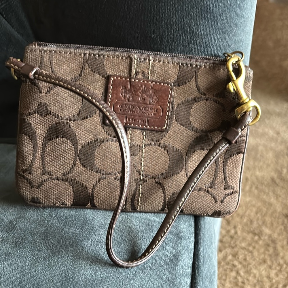 Coach Brown fabric monogram Wristlet with Signature Monogram